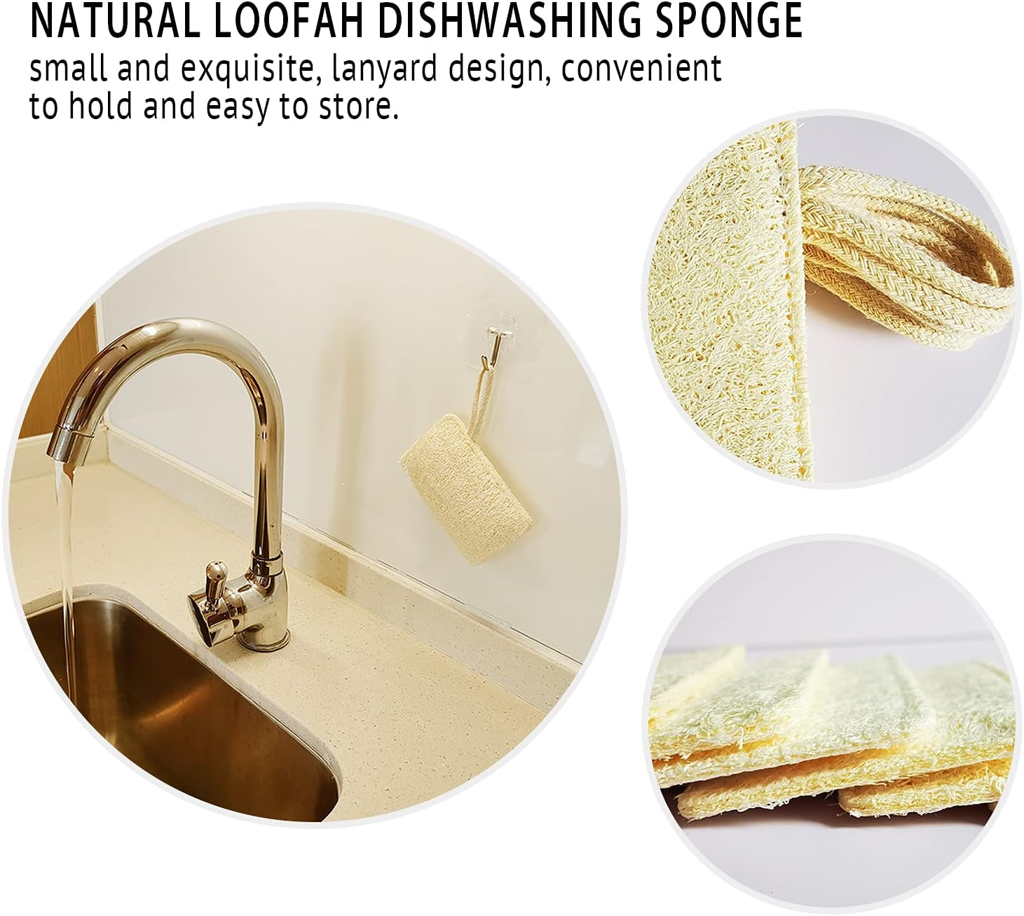 Épurateur D'Éponges À Vaisselle En Luffa Naturel (Paquet De 6), Éponge De Nettoyage Anti-Rayures, Éponge De Luffa Biodégradable En Fibre Végétale Verte Et Écologique