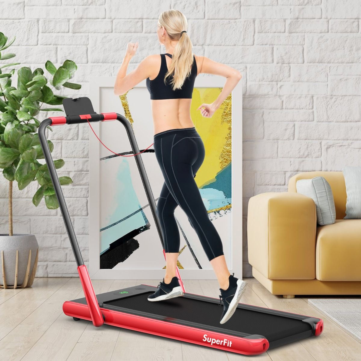 Tapis De Course Pliable 2 En 1 Tapis Roulant Électrique Motorisé 1-12 KM/H Avec Télécommande Écran LED 7 Couleurs Aux Choix