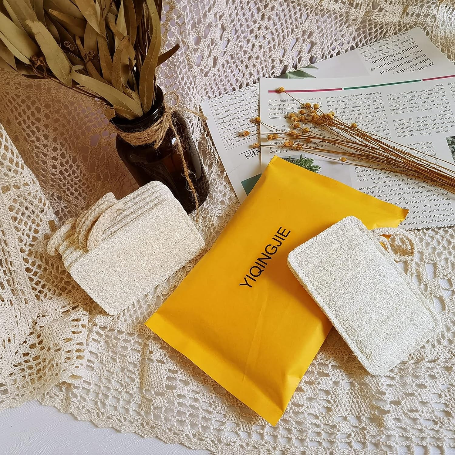 Épurateur D'Éponges À Vaisselle En Luffa Naturel (Paquet De 6), Éponge De Nettoyage Anti-Rayures, Éponge De Luffa Biodégradable En Fibre Végétale Verte Et Écologique