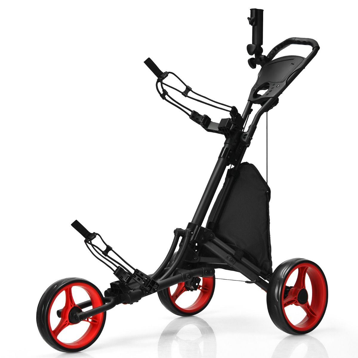 Chariot De Golf Pliable À 3 Roues Sangle Elastique Porte-Parasol Réglable Et Porte-Gobelet Sac Recouvert D'Aluminium Bleu/Gris/Rouge/Vert