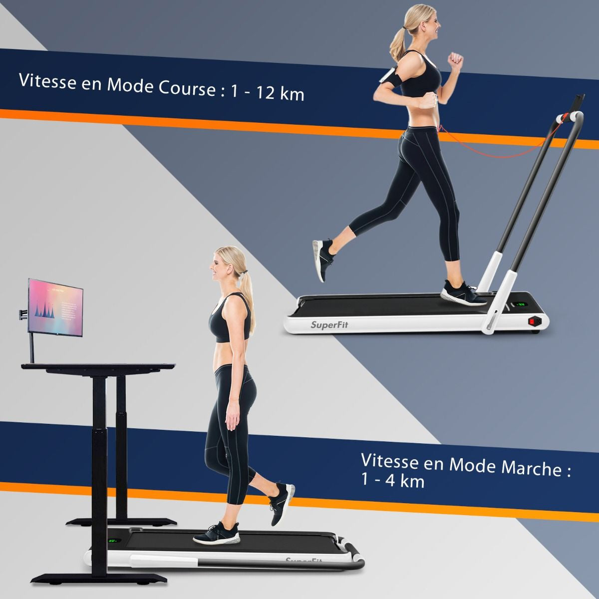 Tapis De Course Pliable 2 En 1 Tapis Roulant Électrique Motorisé 1-12 KM/H Avec Télécommande Écran LED 7 Couleurs Aux Choix