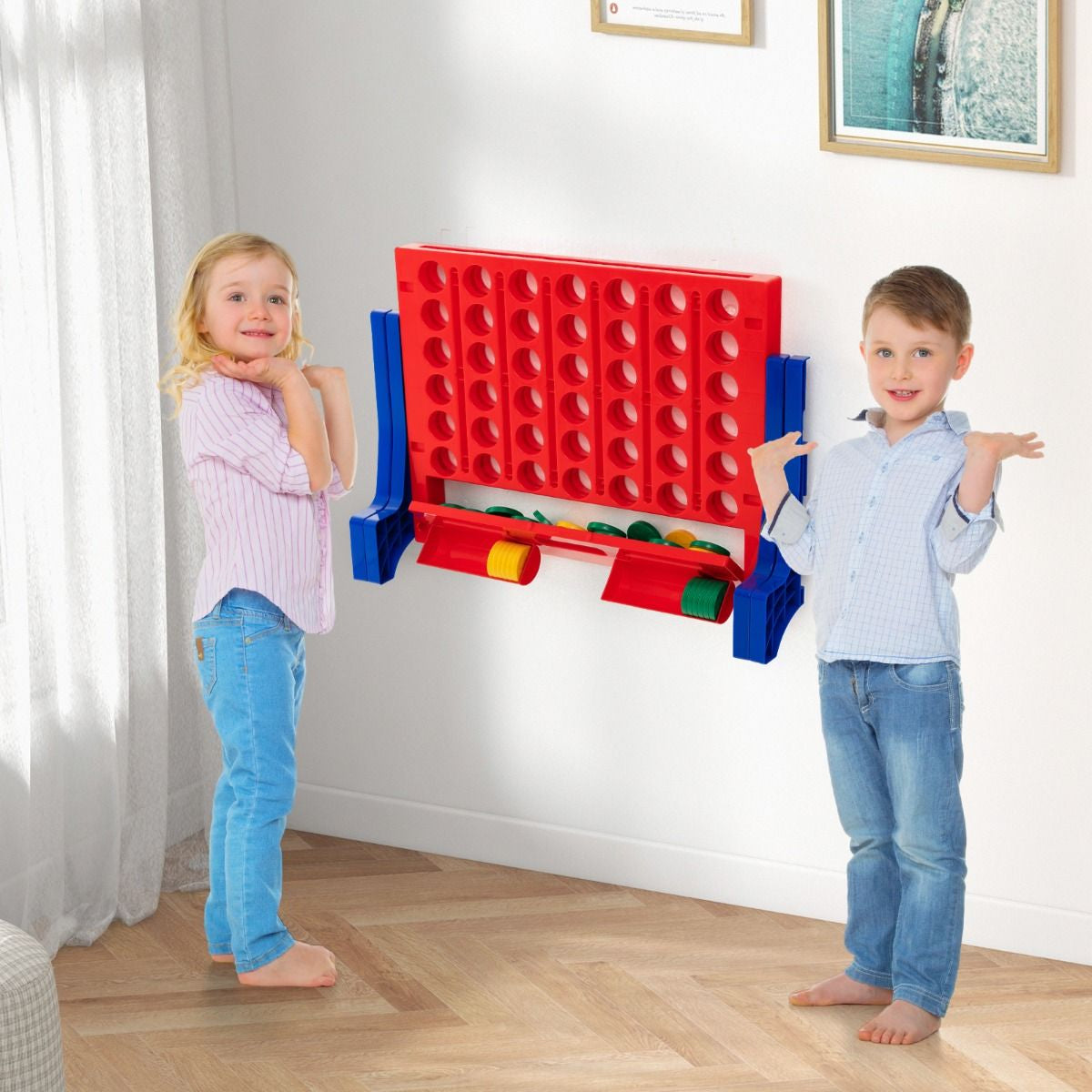 Jeux Puissance 4 Géant Mural Avec 42 Jetons Jeu De Société Ludique & Éducatif Avec 2 Plateaux Utilisation 62X20X48,5Cm Bleu/Rouge