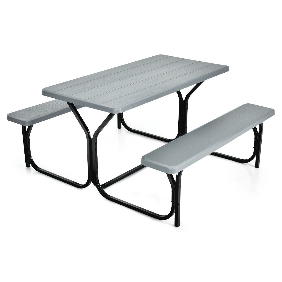 Table De Jardin Avec 2 Banc Table De Pique-Nique/Camping Pour 4 À 6 Personnes 137 X 150 X 71Cm Noir/Gris/Blanc