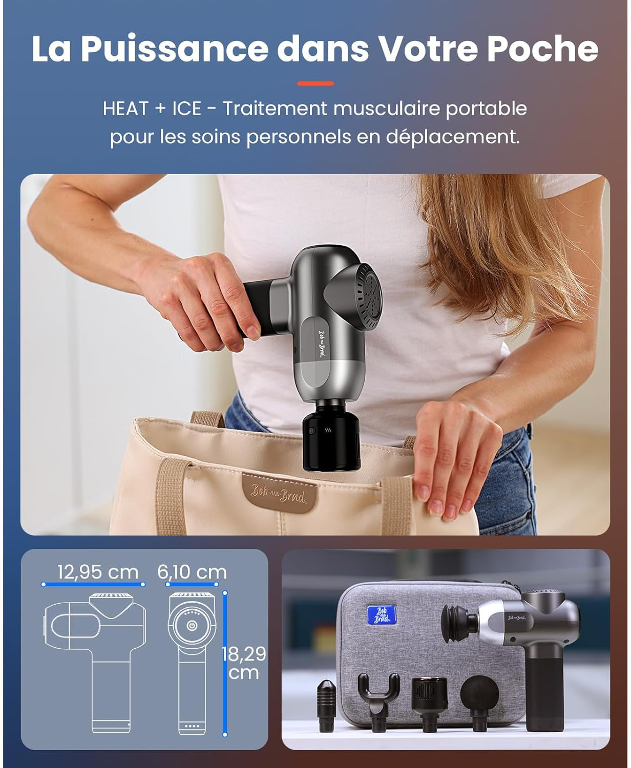 Pistolet De Massage Avec Thérapie Par Le Chaud Et Le Froid, C2 Pro Masseur De Tissus Profonds Avec Chaleur,Pour Le Gymnase, La Maison, La Récupération, Le Soulagement De La Douleur