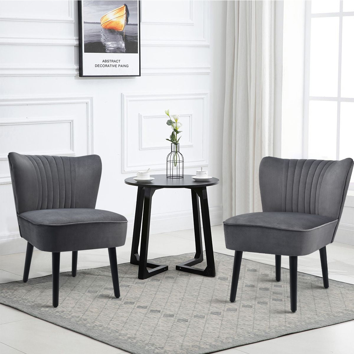 Lot De 2 Chaises D'Appoint En Velours Moderne Pieds En Bois De Caoutchouc Repose-Pieds Antidérapants Dossier Ergonomique Siège Rembourré Gris