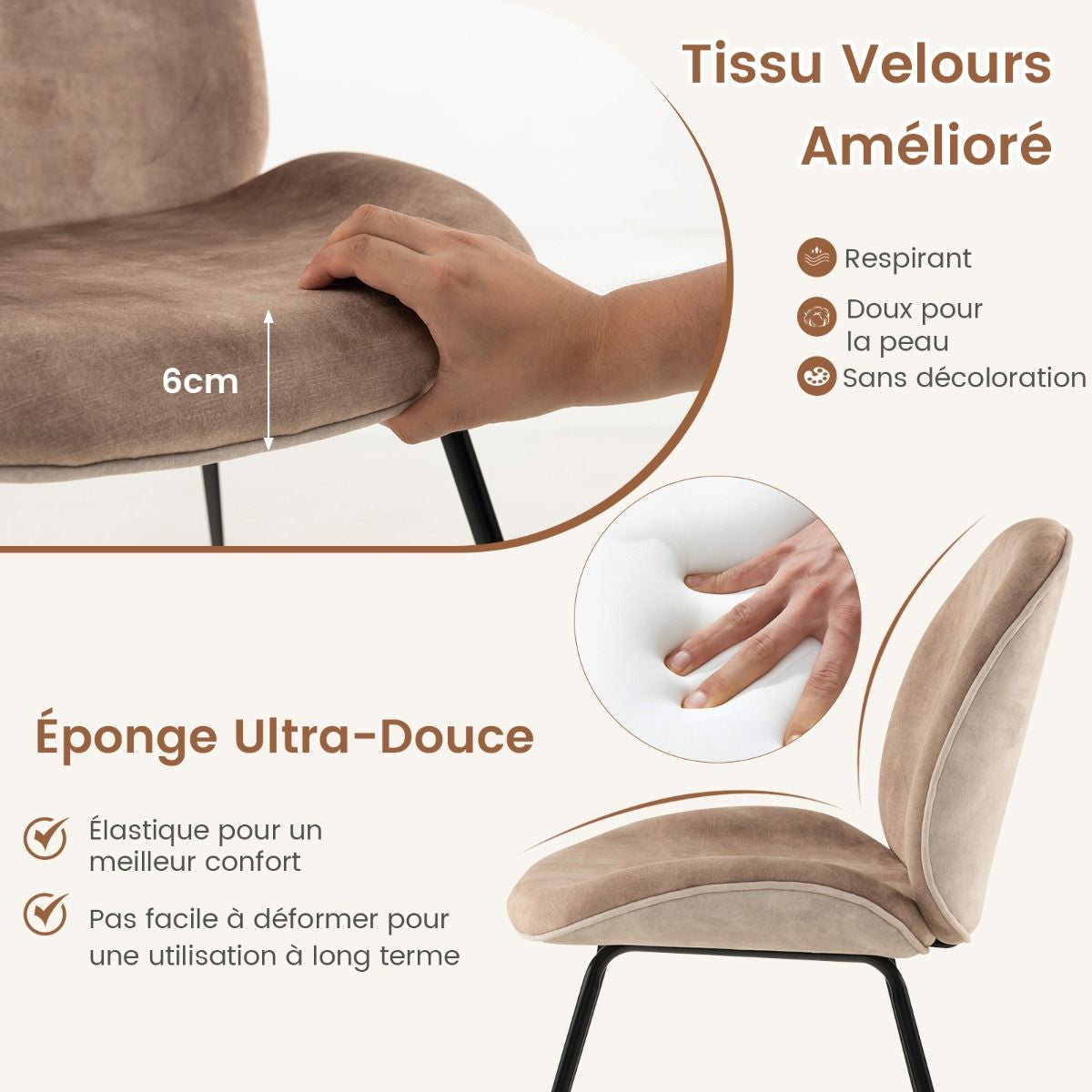 Lot De 2 Chaises De Salle À Manger En Velours Avec Base En Métal Chaise De Loisirs Rembourrée Moderne Chaise D’Appoint Pour Chambre Café