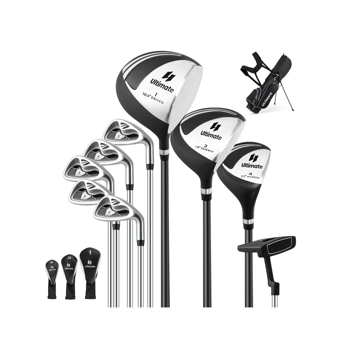 Ensemble De Clubs De Golf 9 Pièces Pour Débutant Avec Sac Trépied Conception Ergonomiqu En Métal Robuste Bleu/Gris/Noir