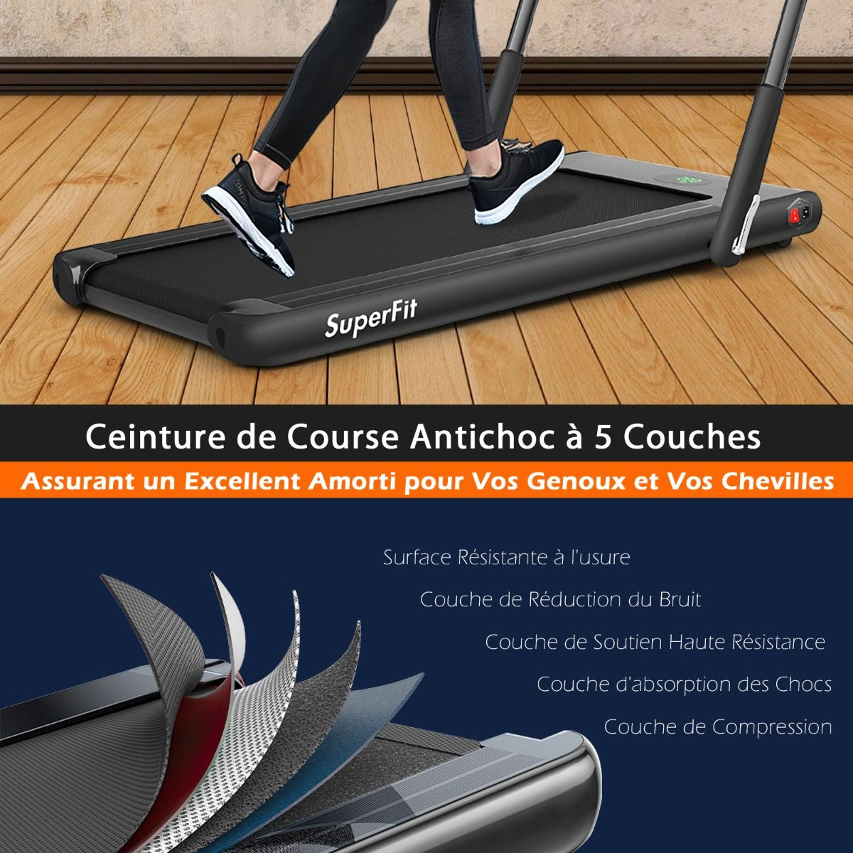 Tapis De Course Pliable 2 En 1 Tapis Roulant Électrique Motorisé 1-12 KM/H Avec Télécommande Écran LED 7 Couleurs Aux Choix