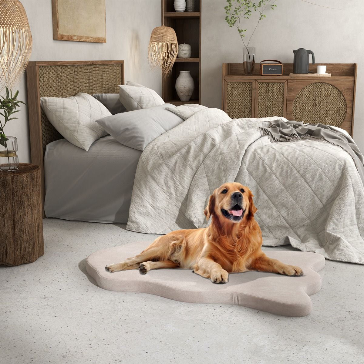 Grand Lit Pour Chien En Mousse À Mémoire Avec Housse Amovible Et Fond Antidérapant Coussin Orthopédique Pour Chien Beige