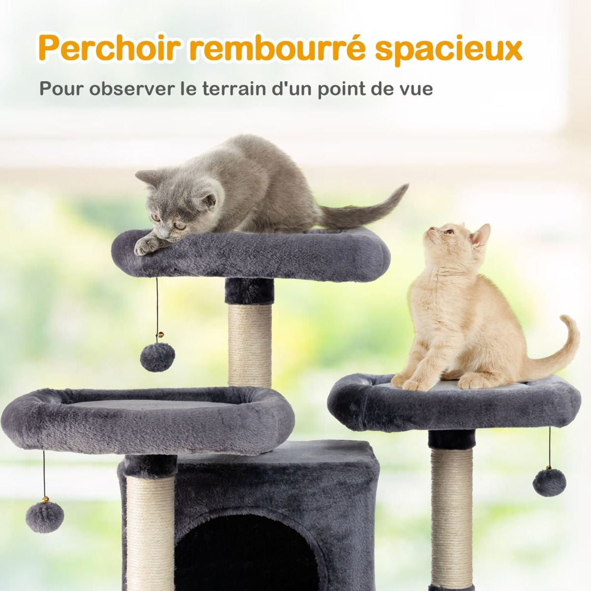 Arbre À Chat Griffoir 60X50X170 Cm Avec Poteaux Planche À Gratter 3 Perchoirs En Peluche 2 Niches 3 Peluches Suspendues