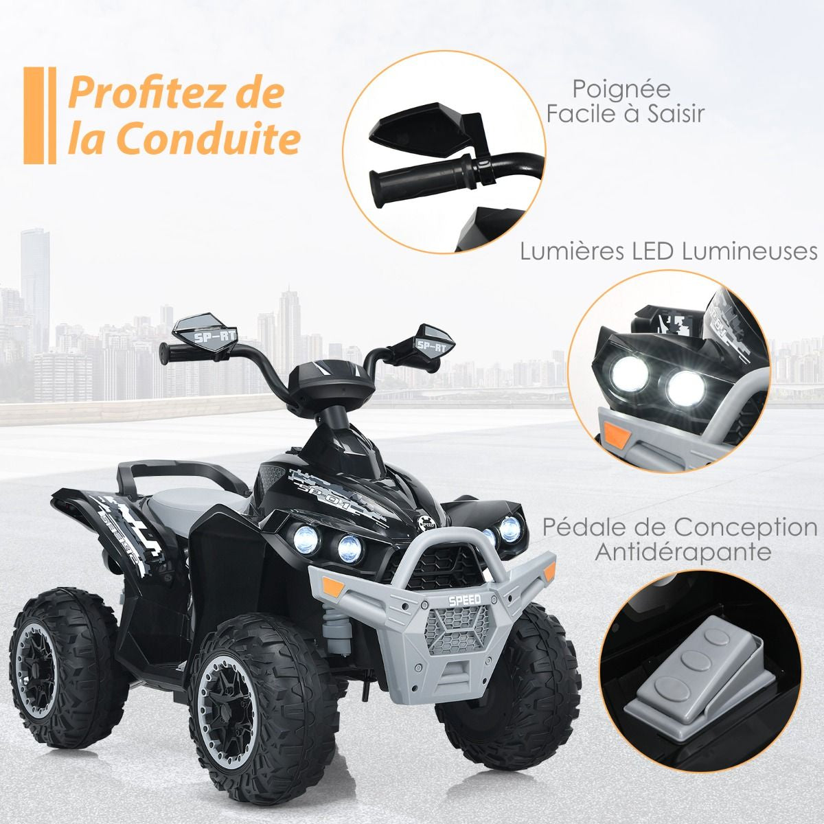 Quad Electrique Pour Enfants 12V7Ah LED Musique Pédale Klaxon 3-4 Km/H Pour Enfants De 3 À 8 Ans Rose/Bleu/Violet/Noir