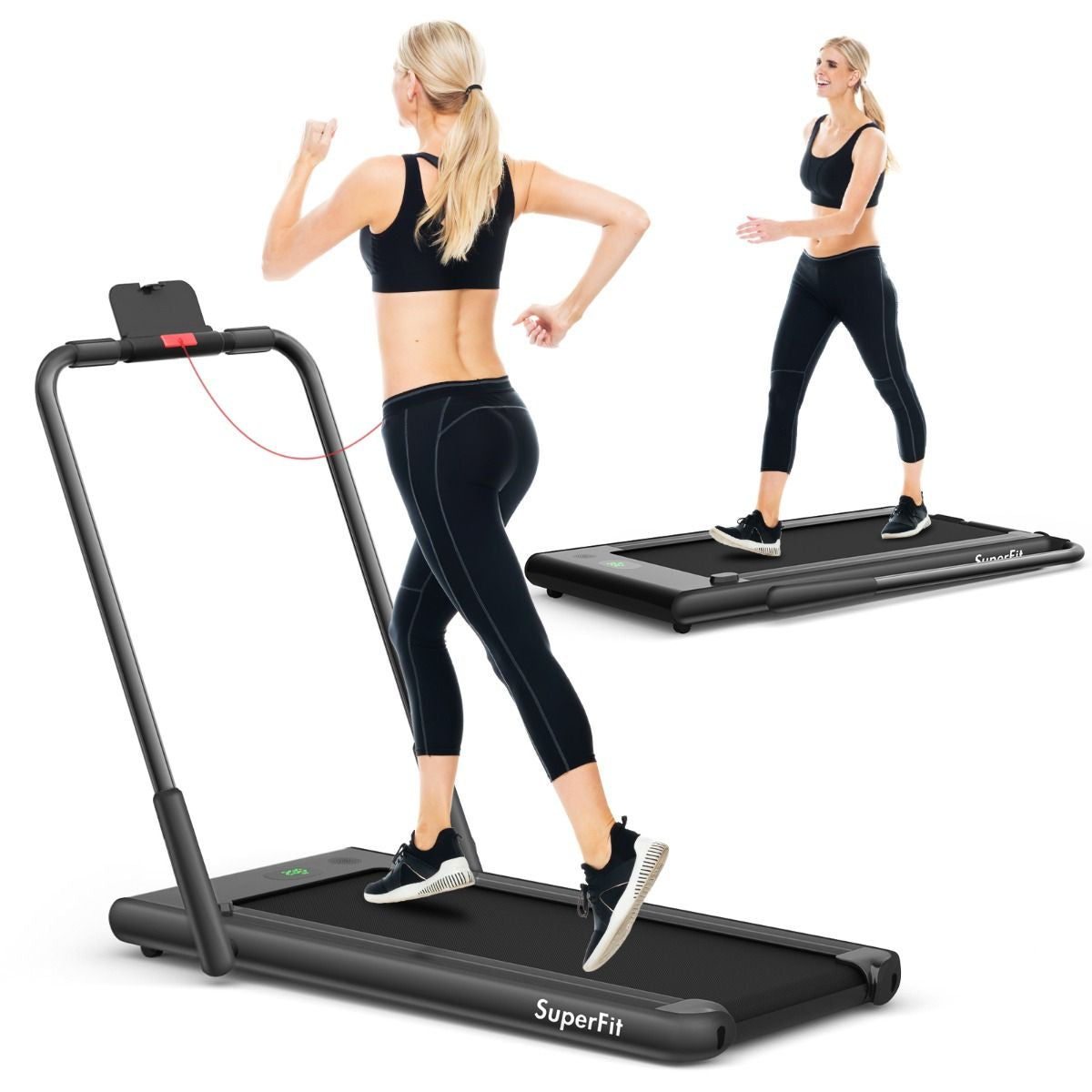 Tapis De Course Pliable 2 En 1 Tapis Roulant Électrique Motorisé 1-12 KM/H Avec Télécommande Écran LED 7 Couleurs Aux Choix