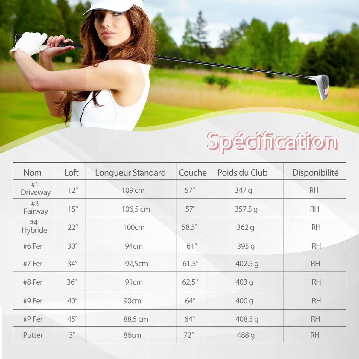 9 Pièces Clubs De Golf Pour Femmes Droitière Driver En Alliage Rose