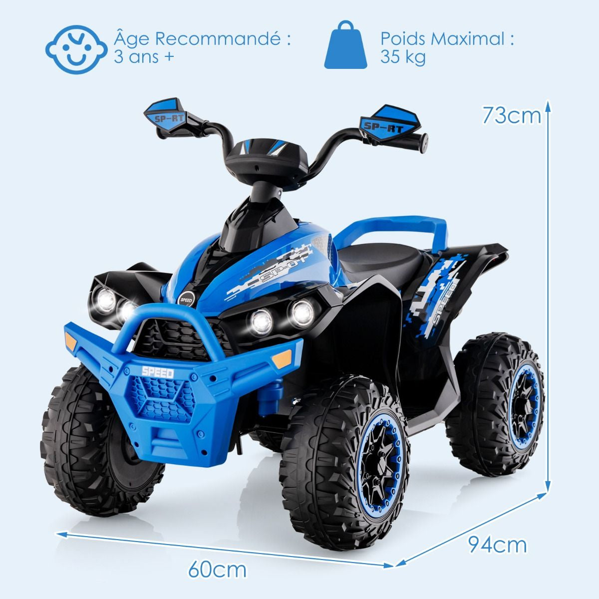 Quad Electrique Pour Enfants 12V7Ah LED Musique Pédale Klaxon 3-4 Km/H Pour Enfants De 3 À 8 Ans Rose/Bleu/Violet/Noir