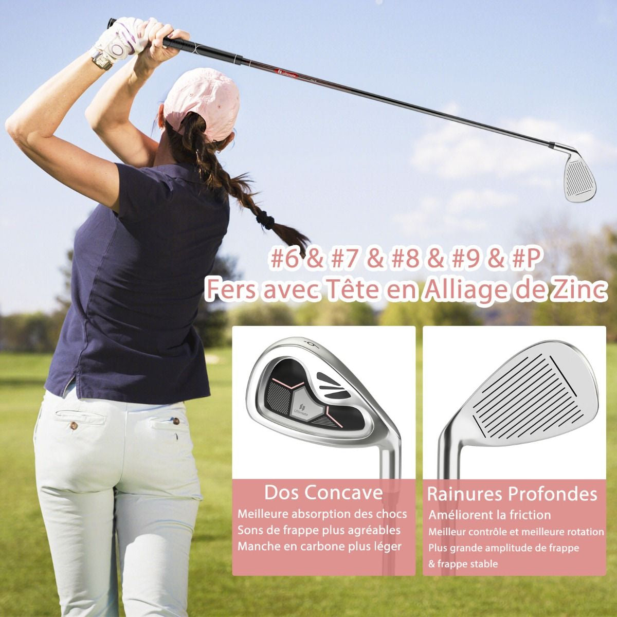 9 Pièces Clubs De Golf Pour Femmes Droitière Driver En Alliage Rose