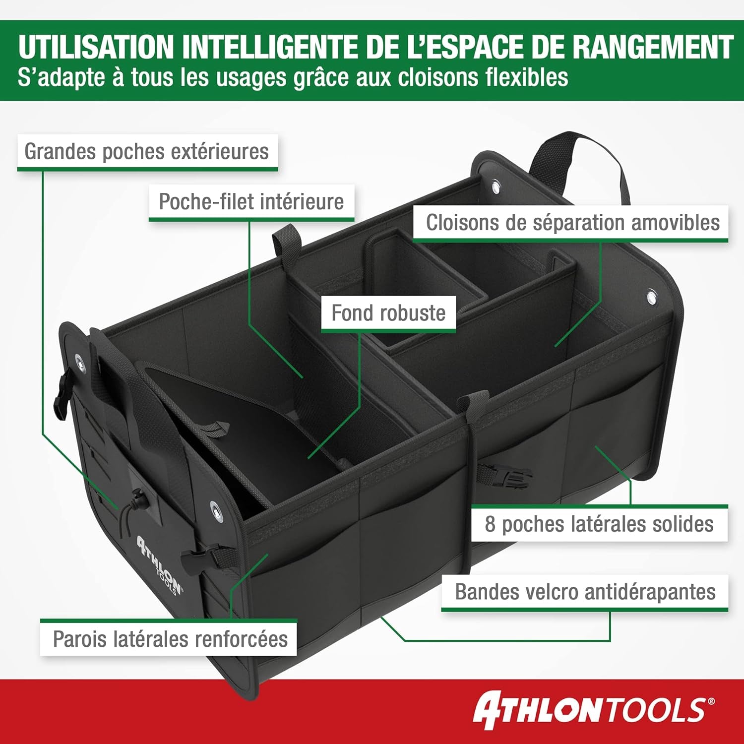 Sac Pour Coffre De Qualité Supérieure, Avec Couvercle - Vainqueur Du Test Comparatif 06/2022 Très Bon - Organiseur De Coffre XXL De 60 Litres