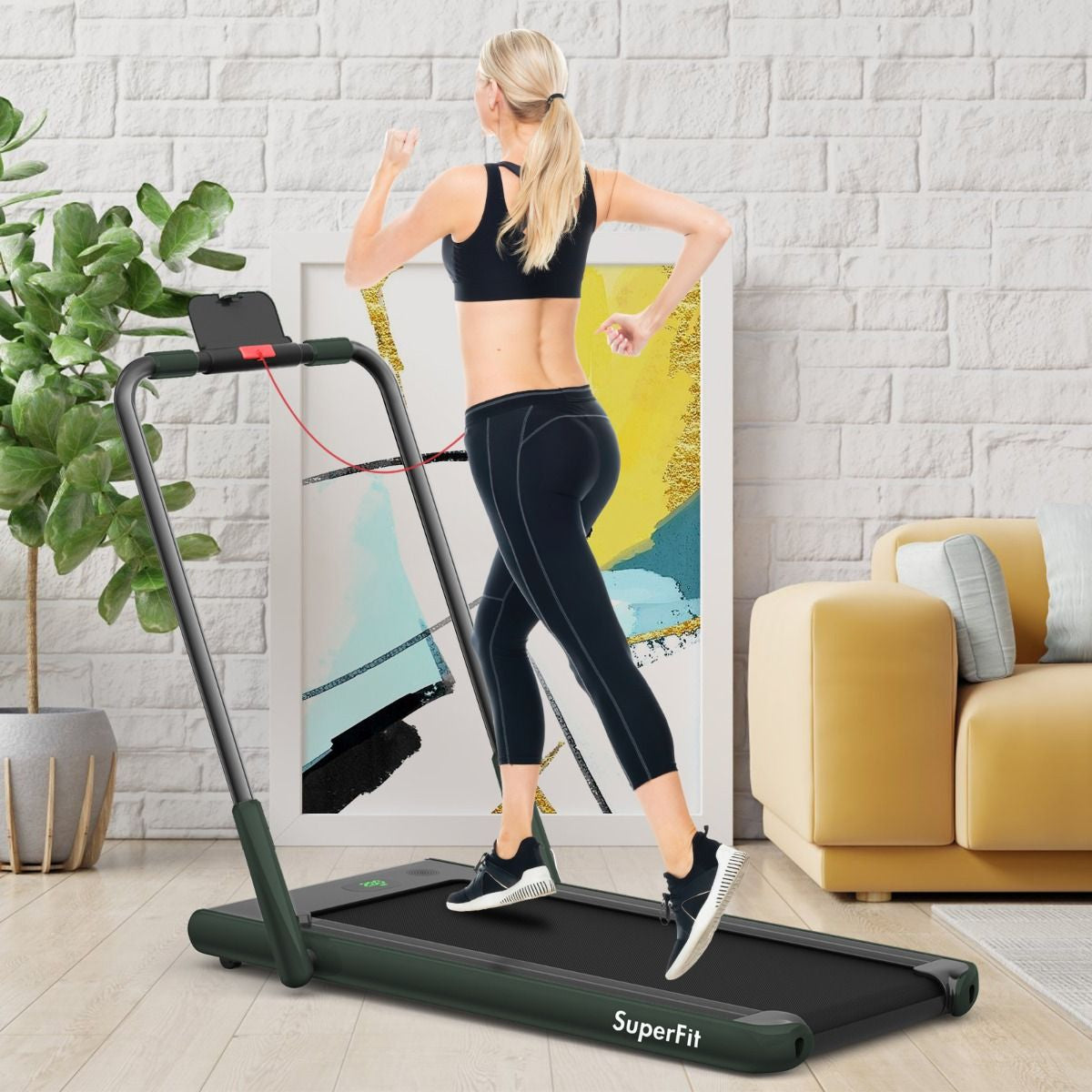 Tapis De Course Pliable 2 En 1 Tapis Roulant Électrique Motorisé 1-12 KM/H Avec Télécommande Écran LED 7 Couleurs Aux Choix