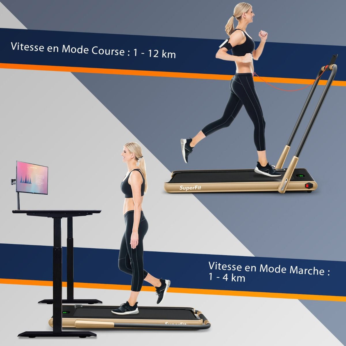 Tapis De Course Pliable 2 En 1 Tapis Roulant Électrique Motorisé 1-12 KM/H Avec Télécommande Écran LED 7 Couleurs Aux Choix