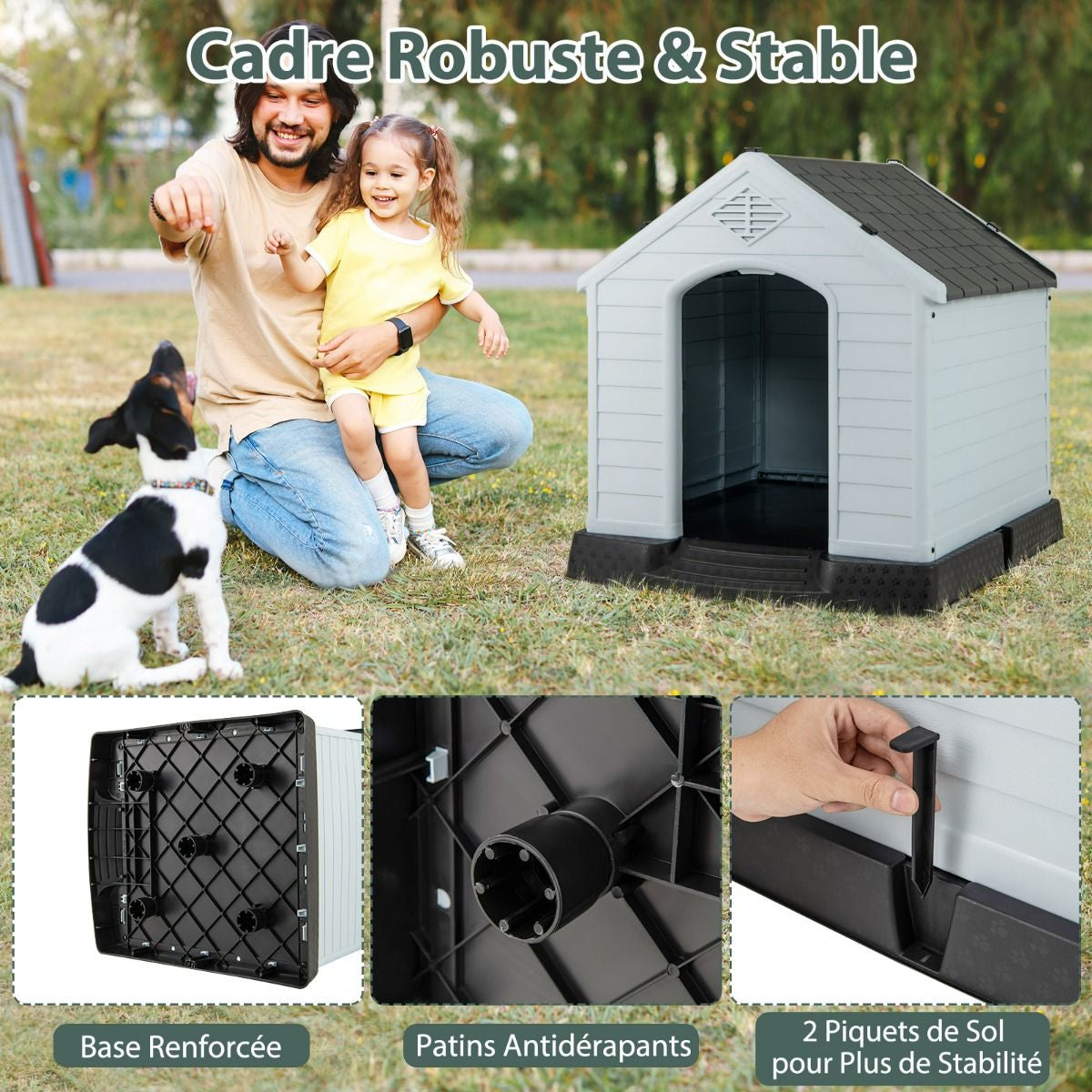 Niche Pour Chien En PP Avec Toit Bleu+Blanc Imperméable Et Ventilé-Bouche D’Aération Et Plancher Surélever 70X65X71,5Cm Taill S/M