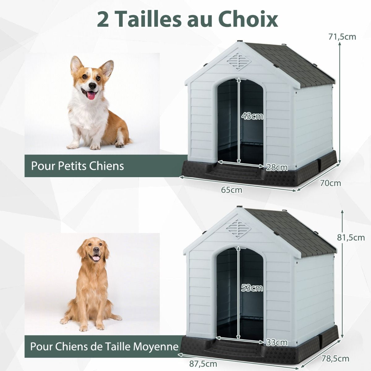 Niche Pour Chien En PP Avec Toit Bleu+Blanc Imperméable Et Ventilé-Bouche D’Aération Et Plancher Surélever 70X65X71,5Cm Taill S/M