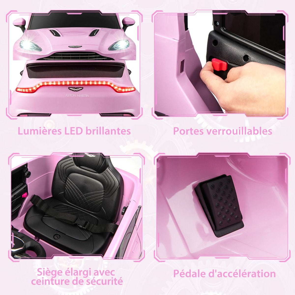 Aston Martin DBX Voiture Electrique 12V Enfants Avec Télécommande 2,4G Véhicule Moderne Avec Lumières LED Et Musique Pour 3-8 Ans Rose/Blanc