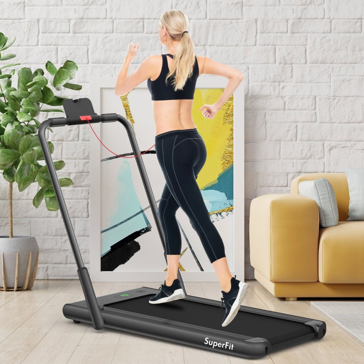 Tapis De Course Pliable 2 En 1 Tapis Roulant Électrique Motorisé 1-12 KM/H Avec Télécommande Écran LED 7 Couleurs Aux Choix