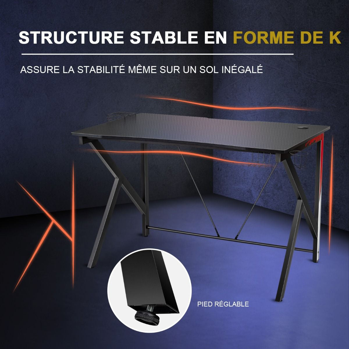Bureau Gamer Bureau De Jeu Pour Gaming Avec Stockage Vidéo Porte-Gobelet Et Crochet 115 X 73 X 76,5 CM