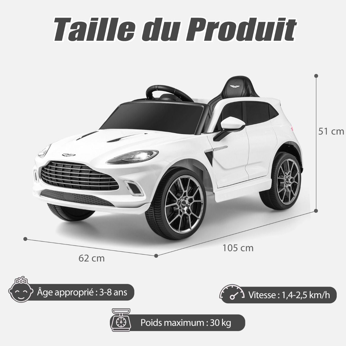 Aston Martin DBX Voiture Electrique 12V Enfants Avec Télécommande 2,4G Véhicule Moderne Avec Lumières LED Et Musique Pour 3-8 Ans Rose/Blanc