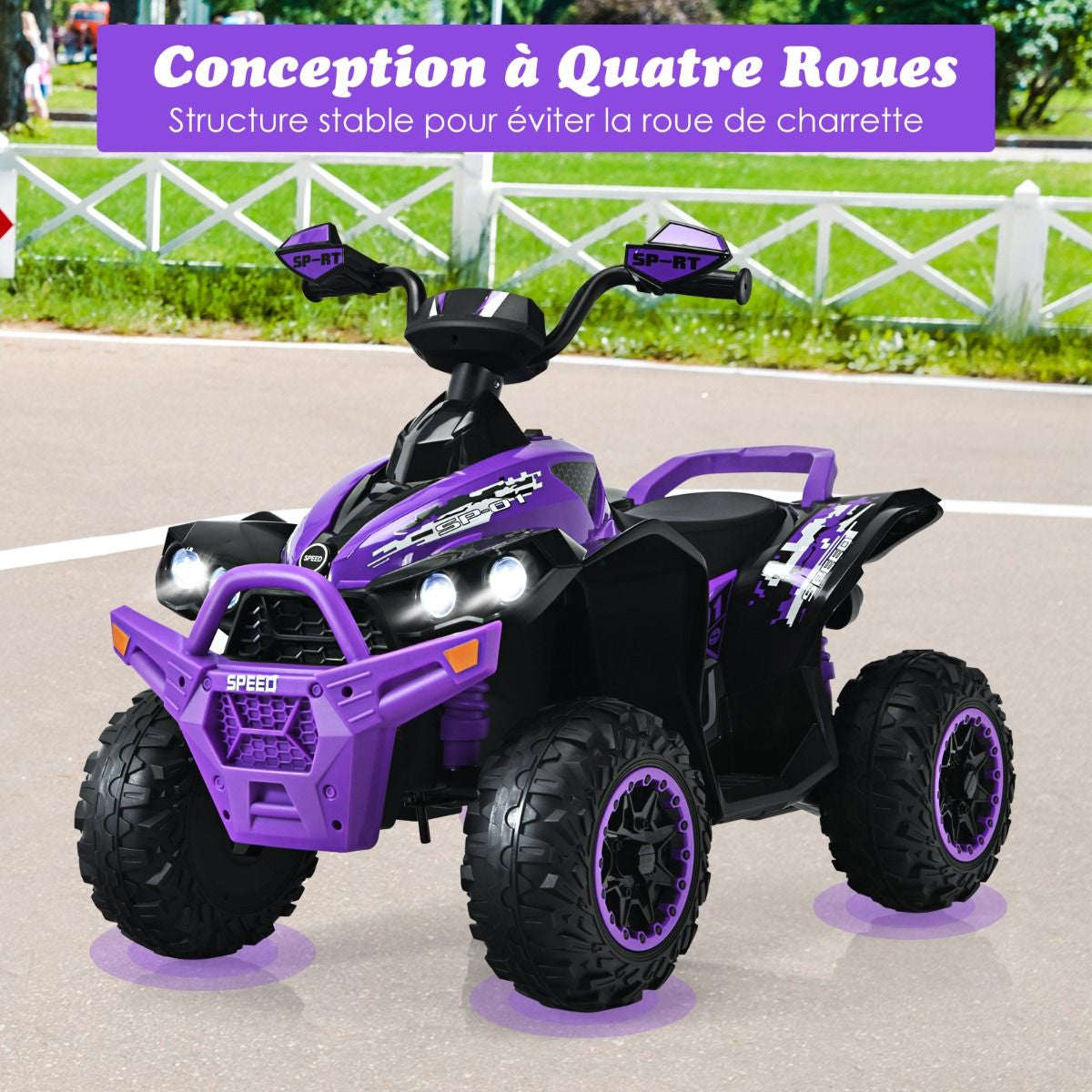 Quad Electrique Pour Enfants 12V7Ah LED Musique Pédale Klaxon 3-4 Km/H Pour Enfants De 3 À 8 Ans Rose/Bleu/Violet/Noir