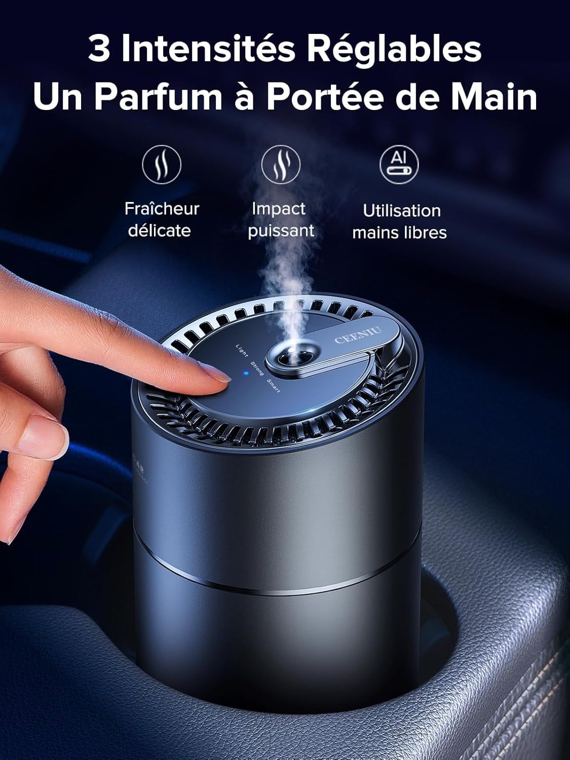 Desodorisant Voiture , F26 Diffuseur De Voiture, Atomiseur À Ultrasons, Concentration Réglable, Marche/Arrêt Automatique, Parfum Naturel 45 ML, Durée 6 Mois, Parfum Voiture De Musc Blanc