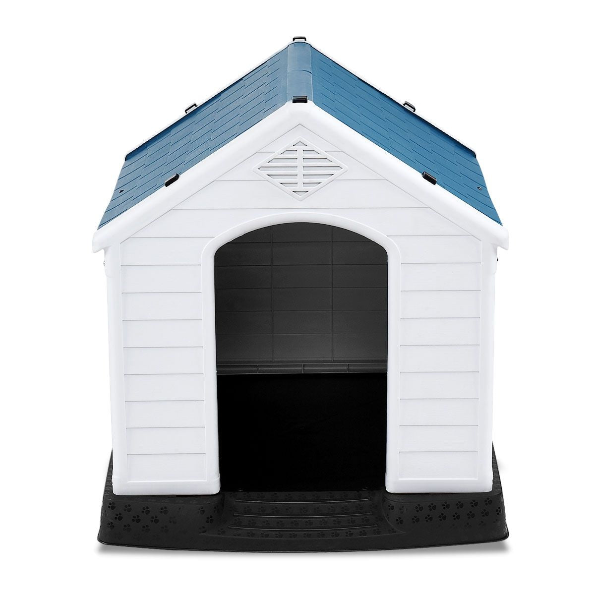 Niche Pour Chien En PP Avec Toit Bleu+Blanc Imperméable Et Ventilé-Bouche D’Aération Et Plancher Surélever 70X65X71,5Cm Taill S/M