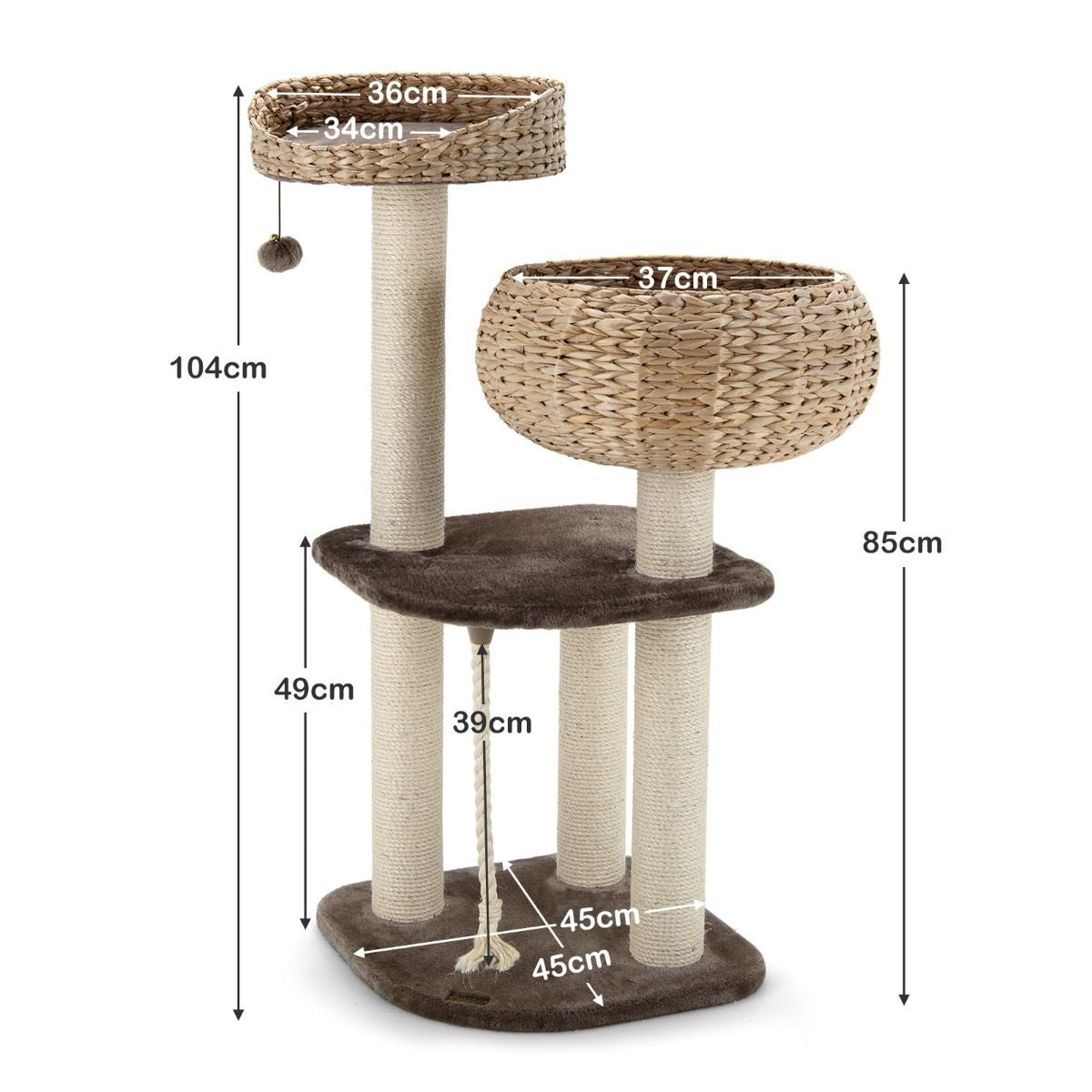 Arbre À Chat 45 X 45 X 104 CM Avec Pompon Suspendu Corde Et Griffoirs Enveloppés De Sisal Naturel Pour Chat/Chaton