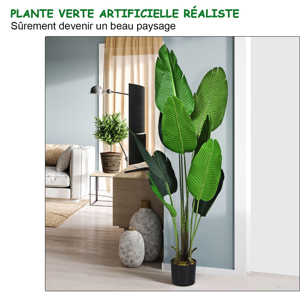 Plante Artificiel Bananier Avec Pot 160CM Décoration Intérieur Et Extérieur