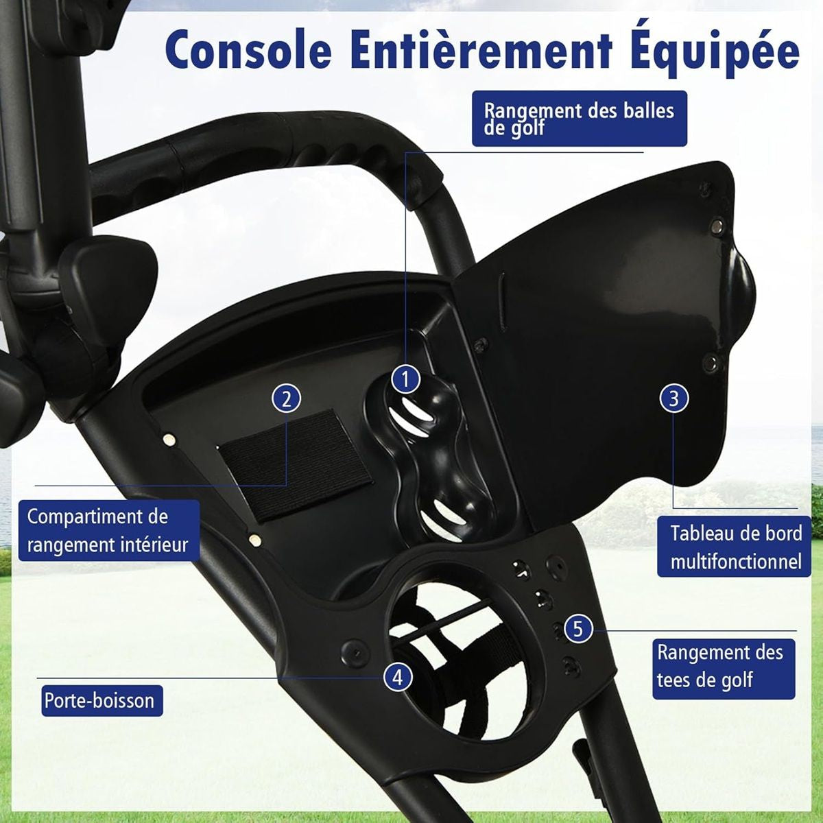 Chariot De Golf Pliable À 3 Roues Sangle Elastique Porte-Parasol Réglable Et Porte-Gobelet Sac Recouvert D'Aluminium Bleu/Gris/Rouge/Vert