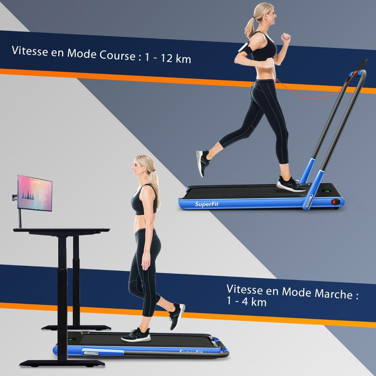 Tapis De Course Pliable 2 En 1 Tapis Roulant Électrique Motorisé 1-12 KM/H Avec Télécommande Écran LED 7 Couleurs Aux Choix