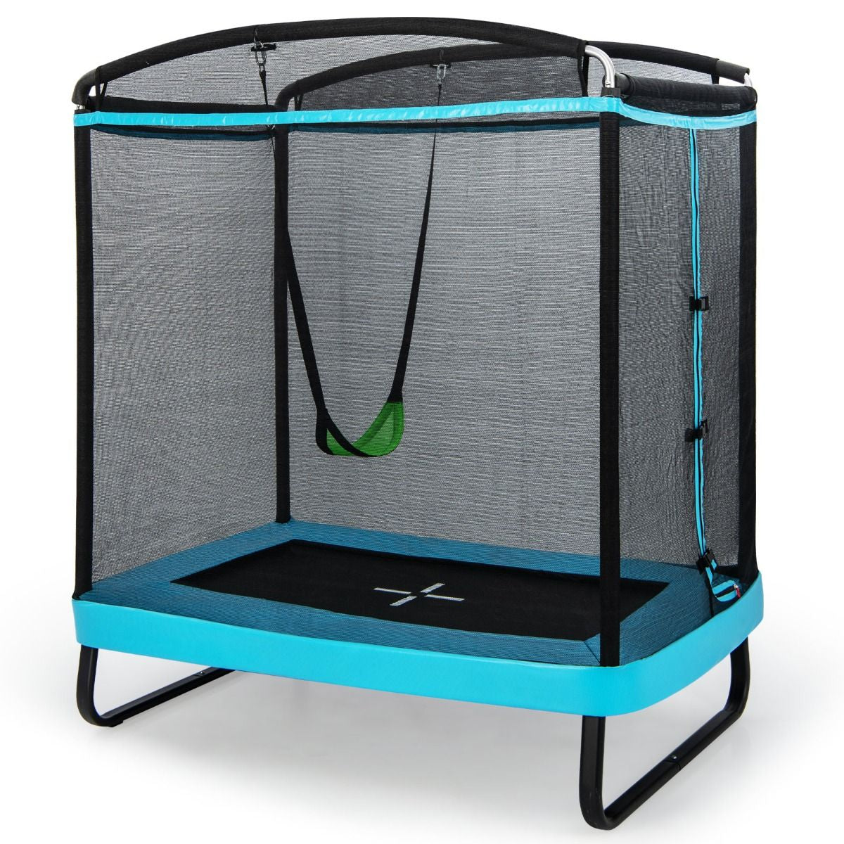 2 En 1 Trampoline Enfants (190X122Cm) Avec Balançoire Amovible Trampoline De Jardin Avec Filet De Sécurité Charge 100Kg Pour 3 Ans+ Bleu/Orange
