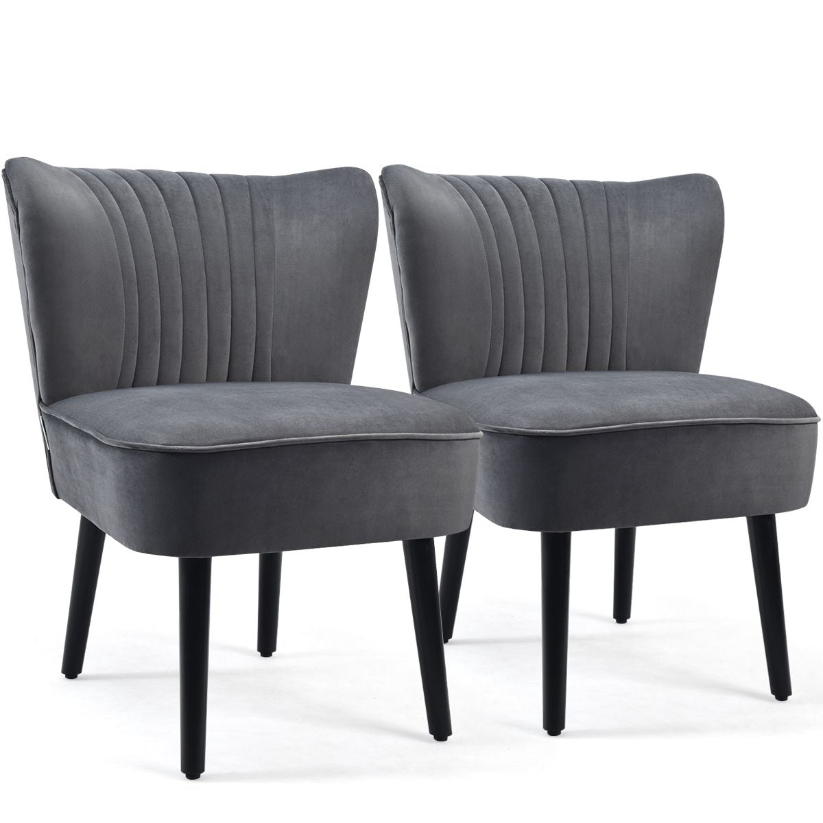 Lot De 2 Chaises D'Appoint En Velours Moderne Pieds En Bois De Caoutchouc Repose-Pieds Antidérapants Dossier Ergonomique Siège Rembourré Gris