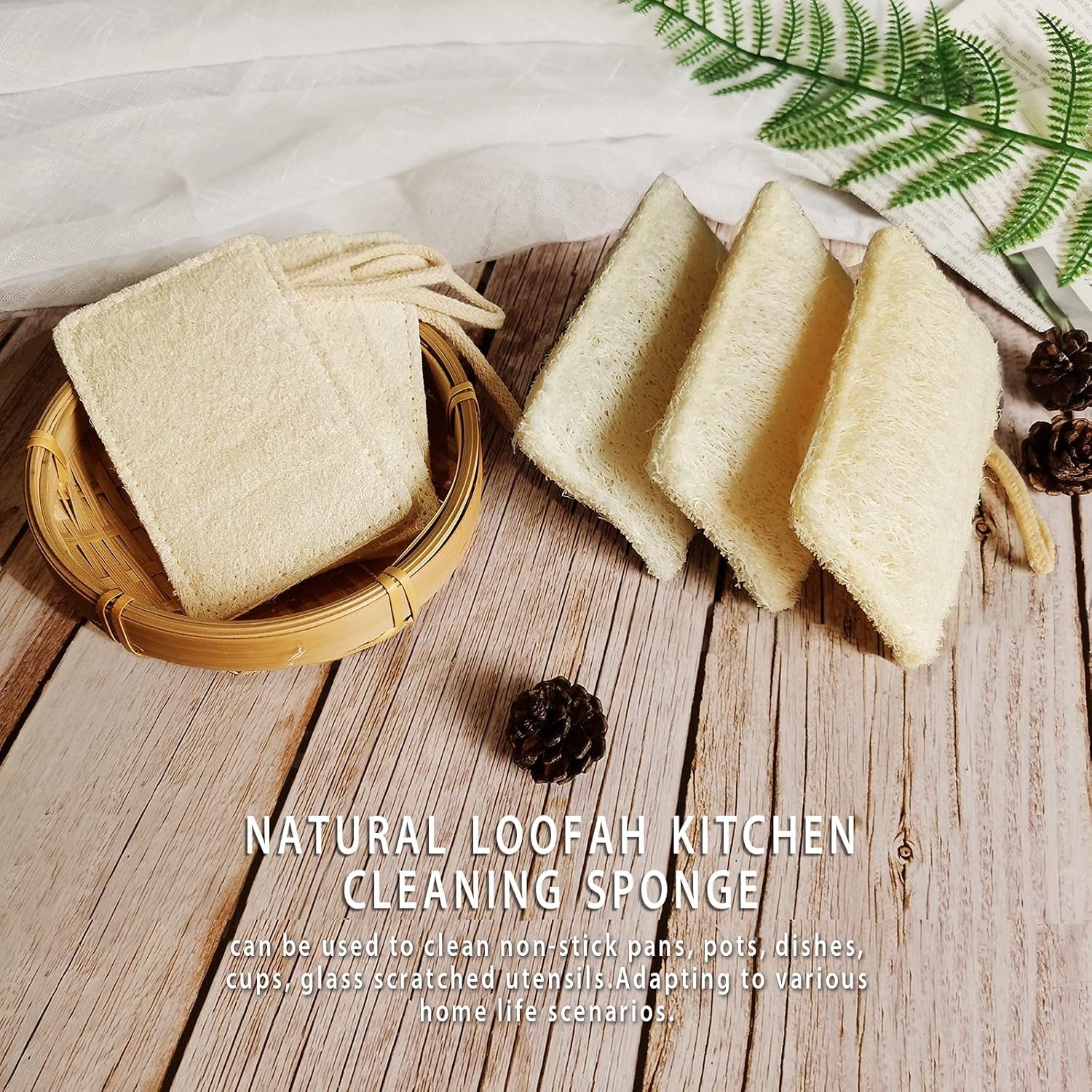 Épurateur D'Éponges À Vaisselle En Luffa Naturel (Paquet De 6), Éponge De Nettoyage Anti-Rayures, Éponge De Luffa Biodégradable En Fibre Végétale Verte Et Écologique