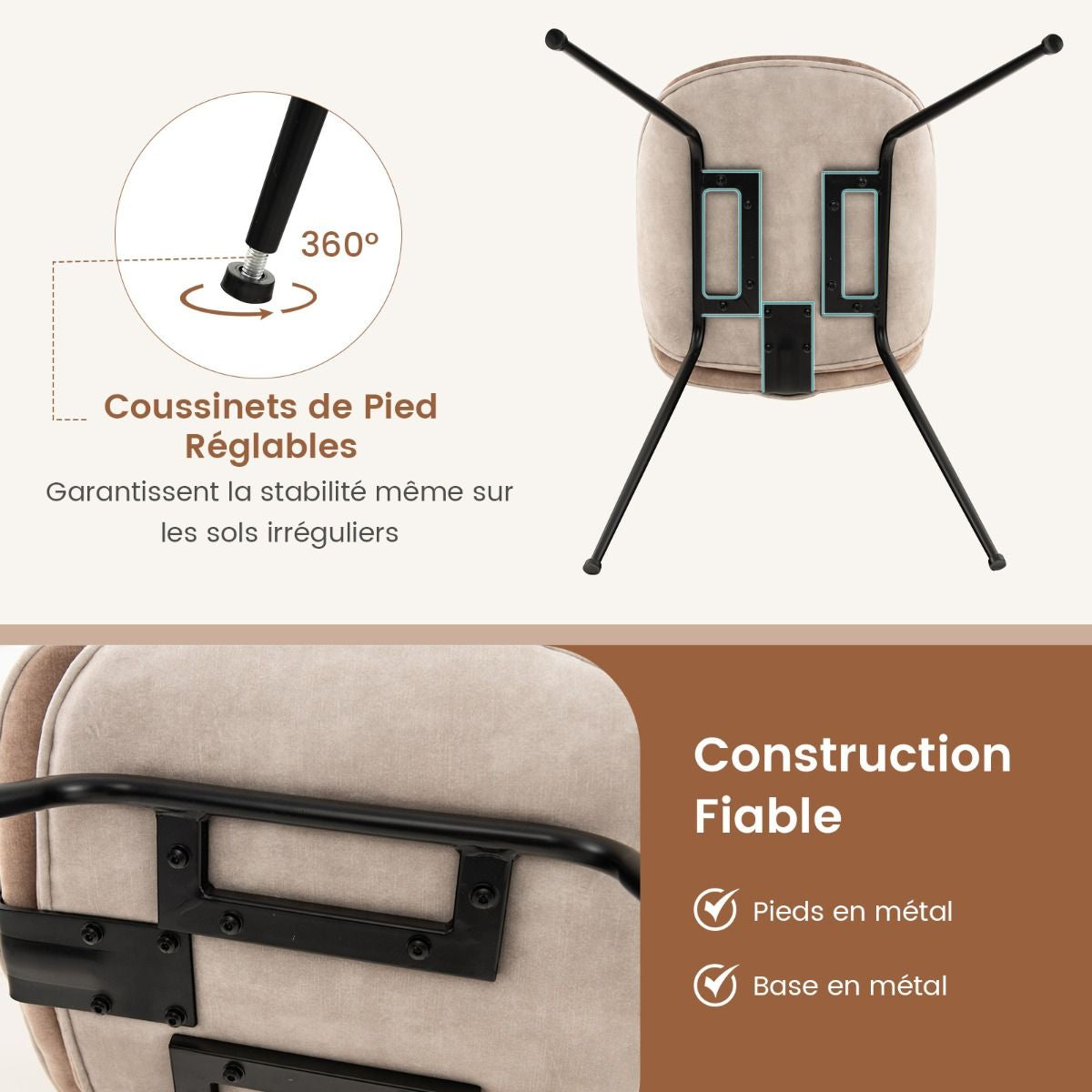 Lot De 2 Chaises De Salle À Manger En Velours Avec Base En Métal Chaise De Loisirs Rembourrée Moderne Chaise D’Appoint Pour Chambre Café