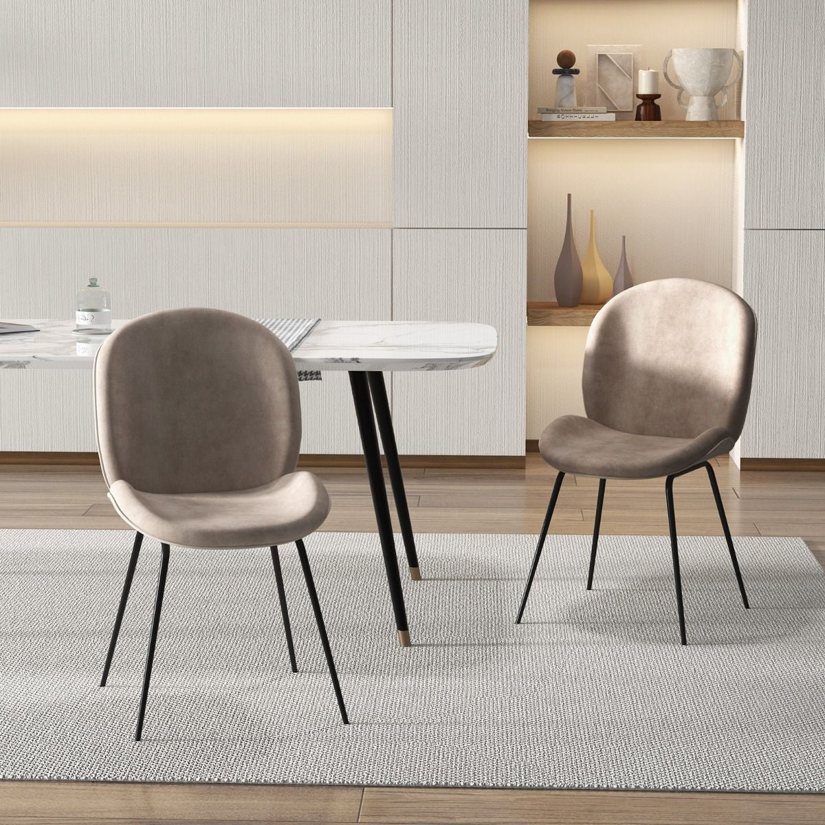 Lot De 2 Chaises De Salle À Manger En Velours Avec Base En Métal Chaise De Loisirs Rembourrée Moderne Chaise D’Appoint Pour Chambre Café