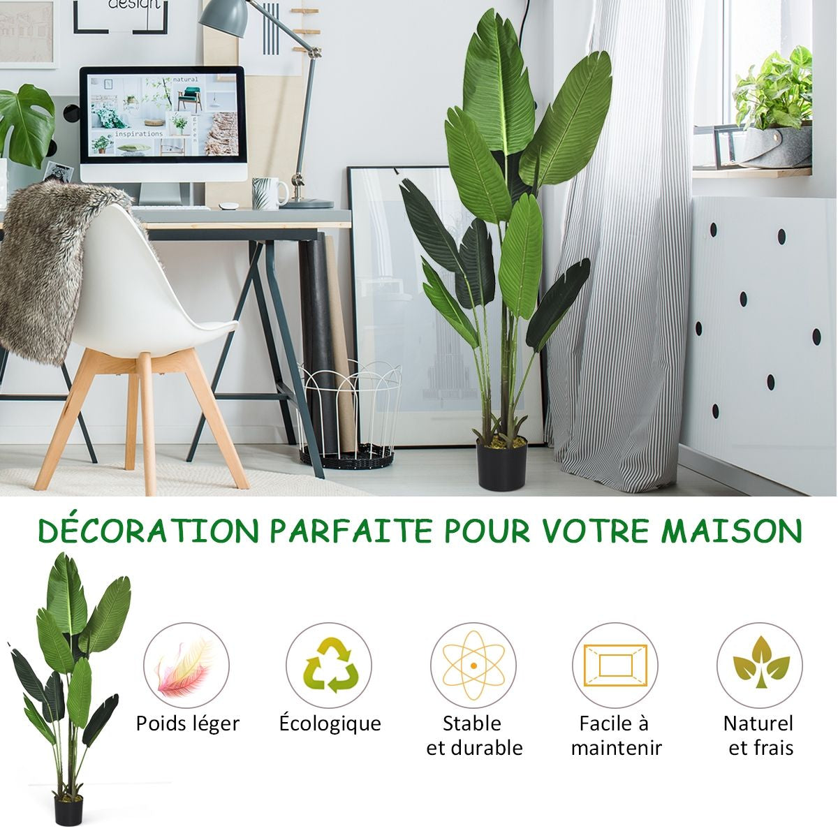 Plante Artificiel Bananier Avec Pot 160CM Décoration Intérieur Et Extérieur