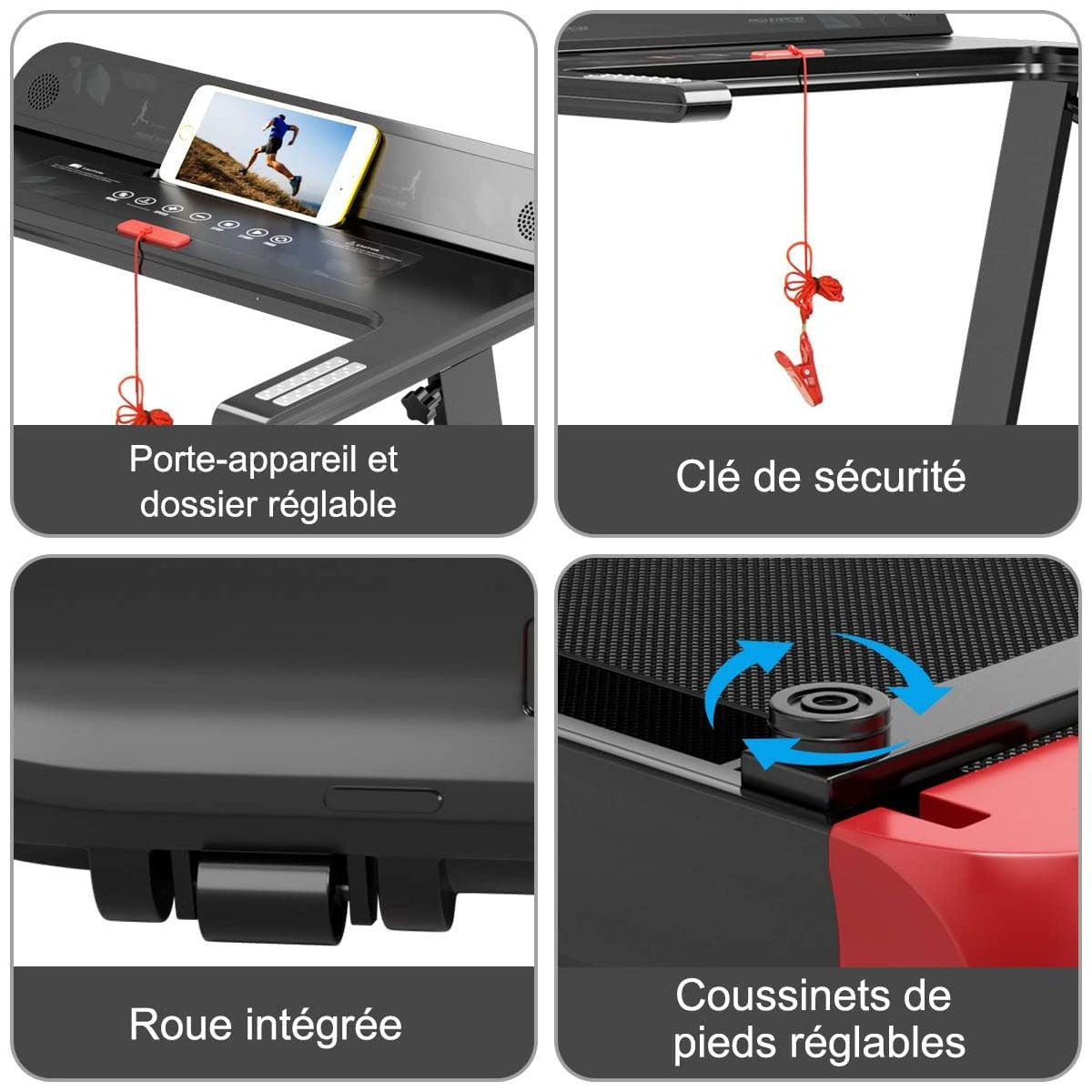 Tapis De Course Electrique Tapis De Fitness Pliable Pour Maison Avec Application De Contrôle Argent/Bleu/Rouge