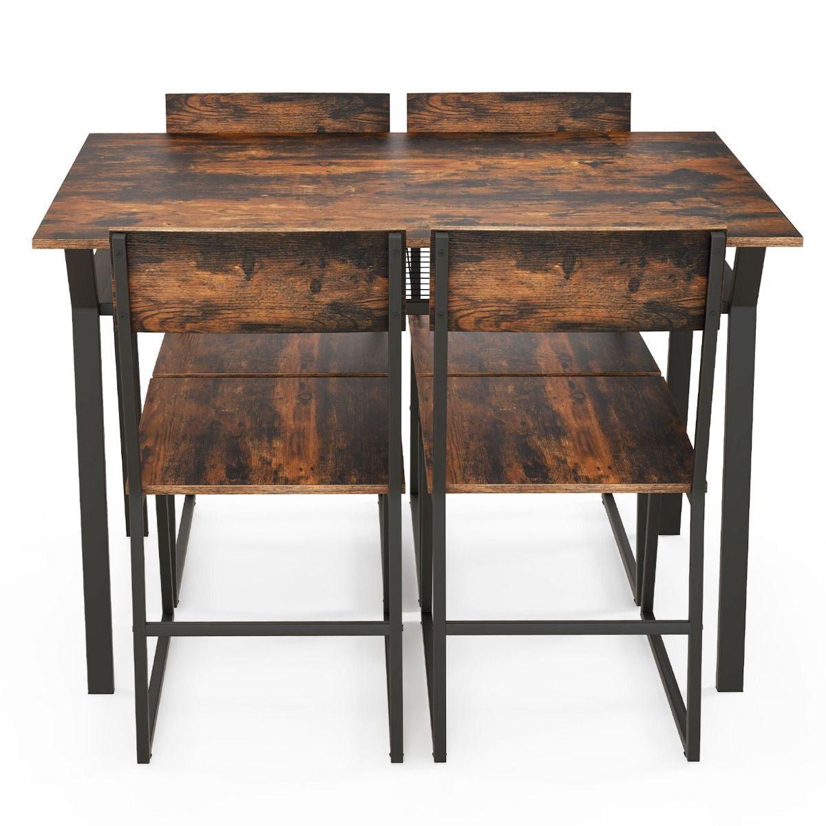Ensemble De Table À Manger 5 Pièces Table De Cuisine Rectangulaire Industrielle Avec 4 Chaises Étagère De Rangement Cadre En Métal Ensemble Marron Rustique/Gris