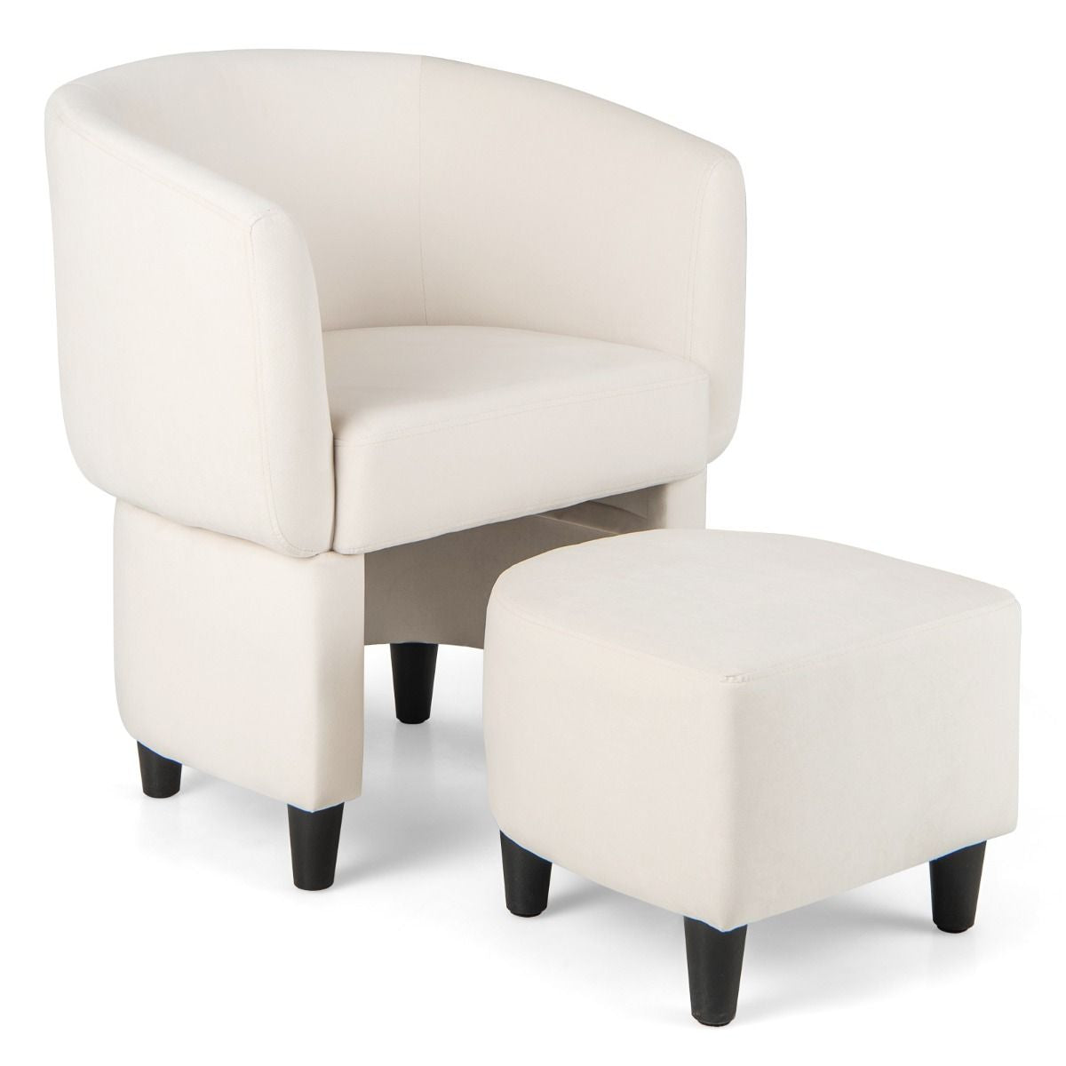 Fauteuil Tonneau Rembourré En Velours Avec Repose-Pieds Fauteuil D'Appoint Avec Pouf Cadre En Bois Massif Patins Beige/Gris