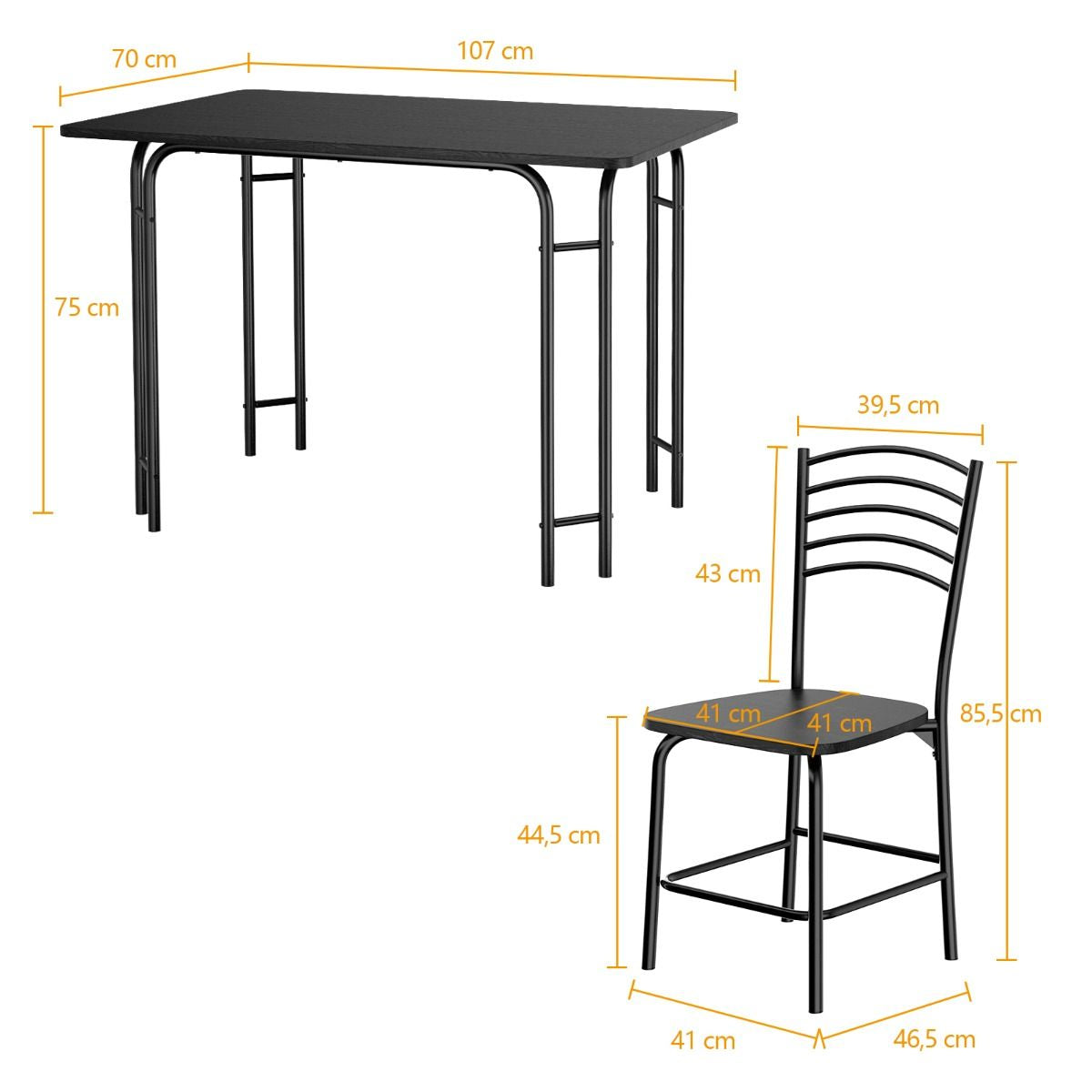 Ensemble Table De Cuisine Avec 4 Chaises Cadre En Métal Laqué Table Petit-Déjeuner Pour Salle À Manger Noir