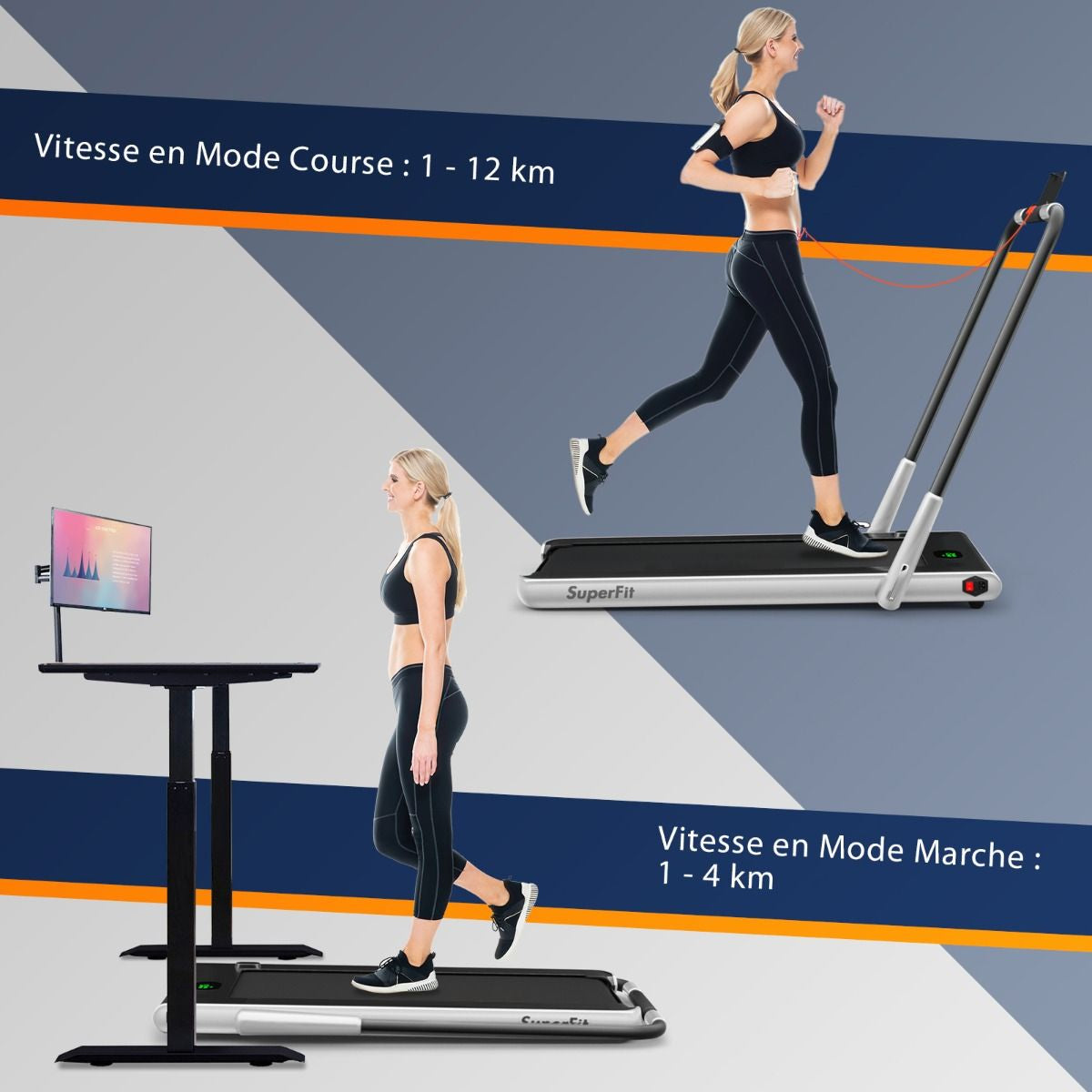 Tapis De Course Pliable 2 En 1 Tapis Roulant Électrique Motorisé 1-12 KM/H Avec Télécommande Écran LED 7 Couleurs Aux Choix