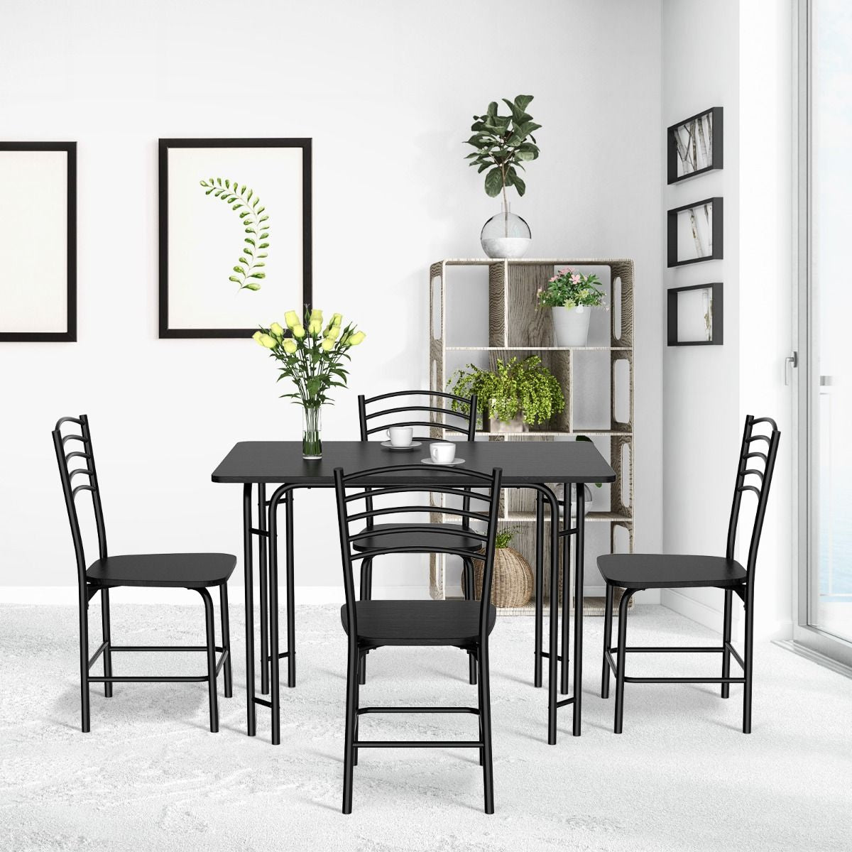 Ensemble Table De Cuisine Avec 4 Chaises Cadre En Métal Laqué Table Petit-Déjeuner Pour Salle À Manger Noir