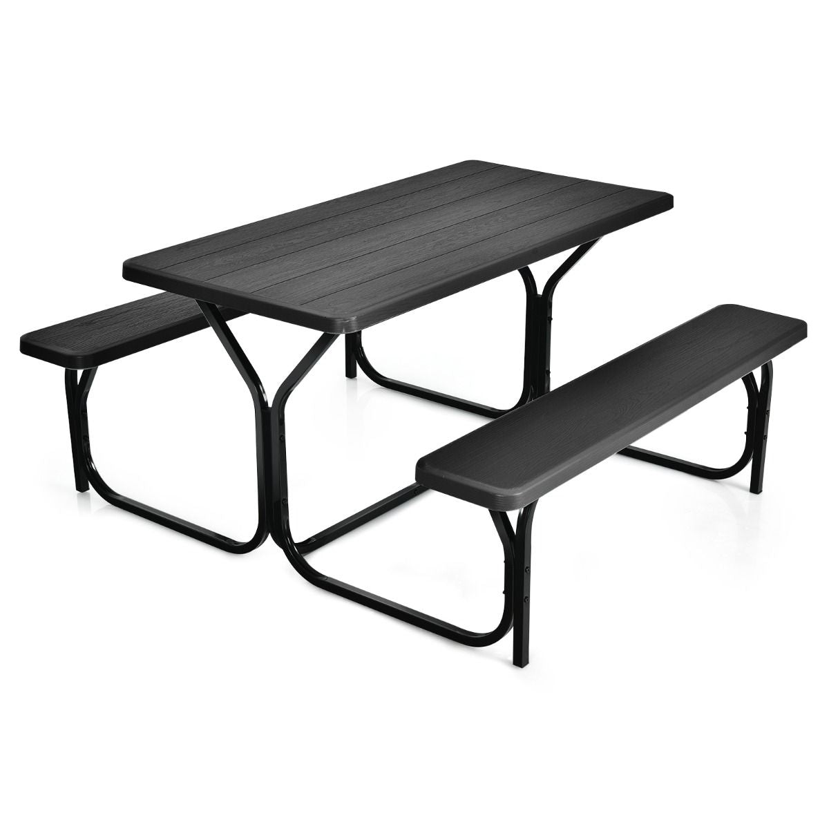 Table De Jardin Avec 2 Banc Table De Pique-Nique/Camping Pour 4 À 6 Personnes 137 X 150 X 71Cm Noir/Gris/Blanc