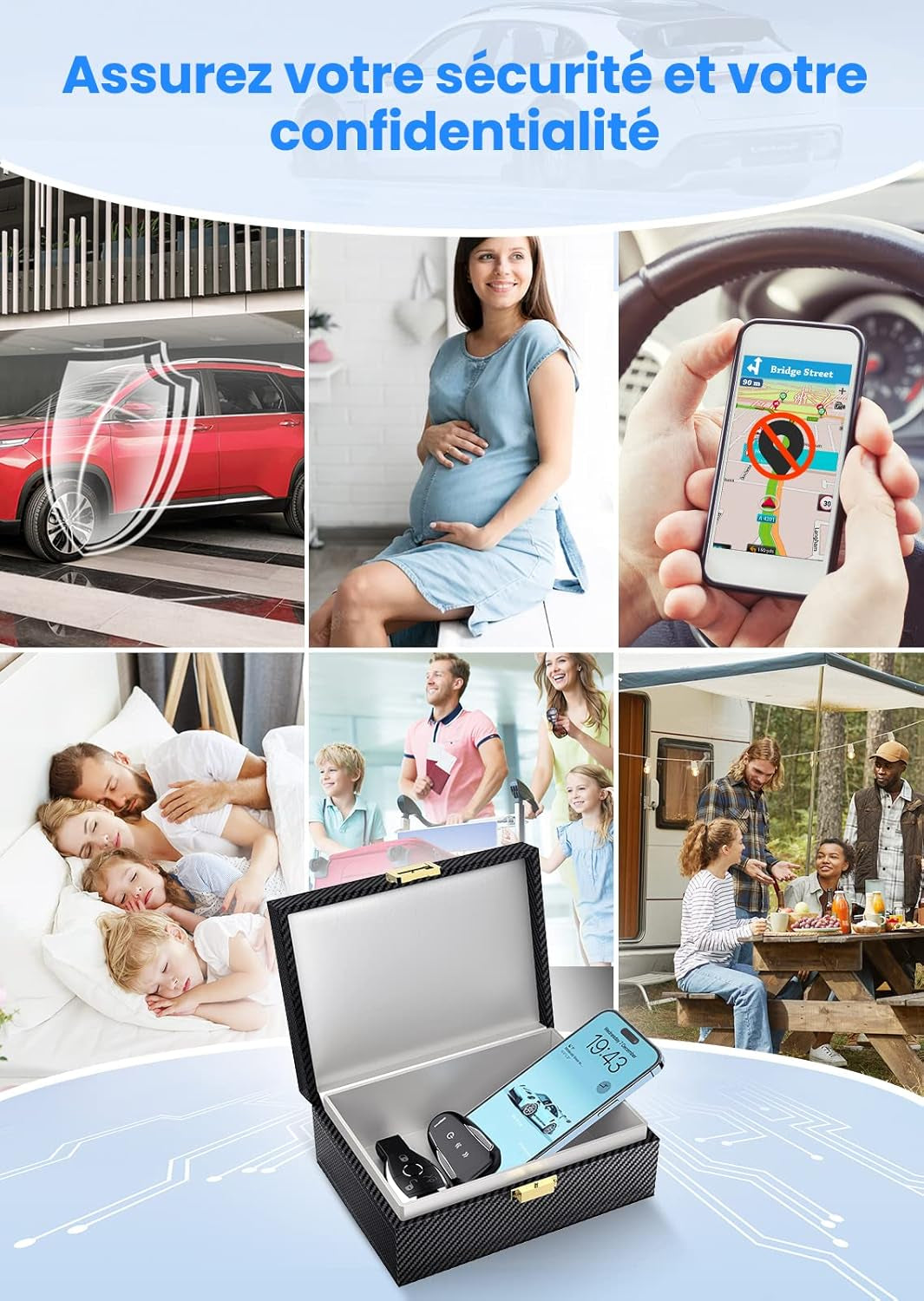 Boîte anti RFID Clé Voiture Ensemble Avec Etui RFID, Boitier Blocage Signal RFID Protection De Sécurité Clé Télécommande Voiture Keyless Go Contre Piratage À Distance - L