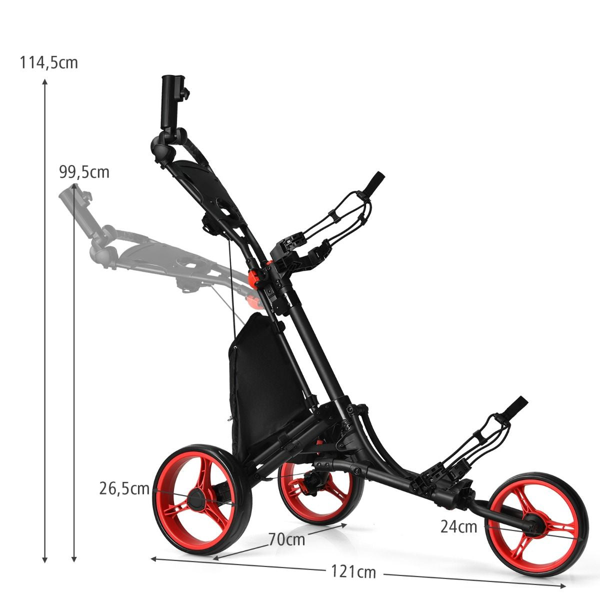 Chariot De Golf Pliable À 3 Roues Sangle Elastique Porte-Parasol Réglable Et Porte-Gobelet Sac Recouvert D'Aluminium Bleu/Gris/Rouge/Vert
